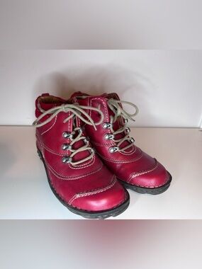 JOSEPH SEIBEL, Red Lace Up Leather Boots, like new condition
